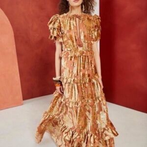 NWOT Ulla Johnson Bohemian Gold Floral Maxi Dress